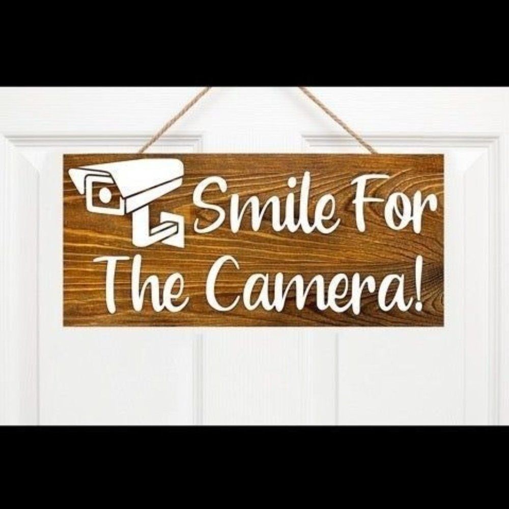 Smile for the Camera Wooden Rustic Front Door Decor Sign